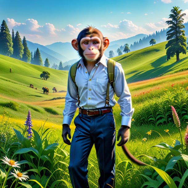 Pic of a monkey in a trousers in the meadow