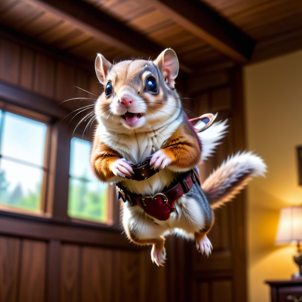 Photo of a flying squirrel in a belt in the house