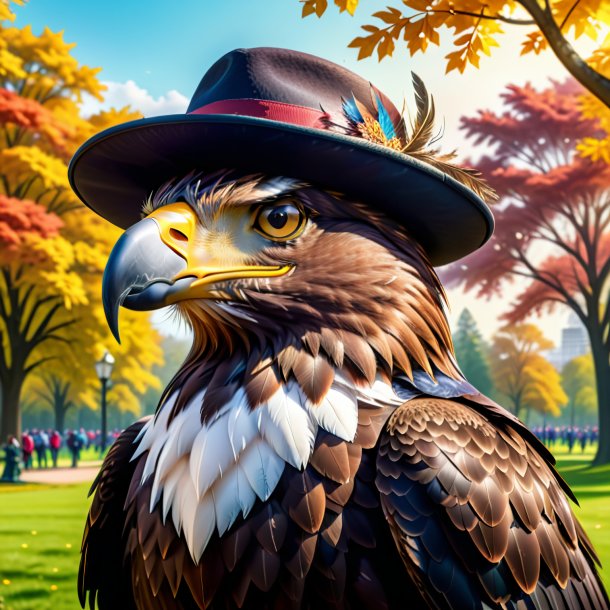 Illustration of a eagle in a hat in the park