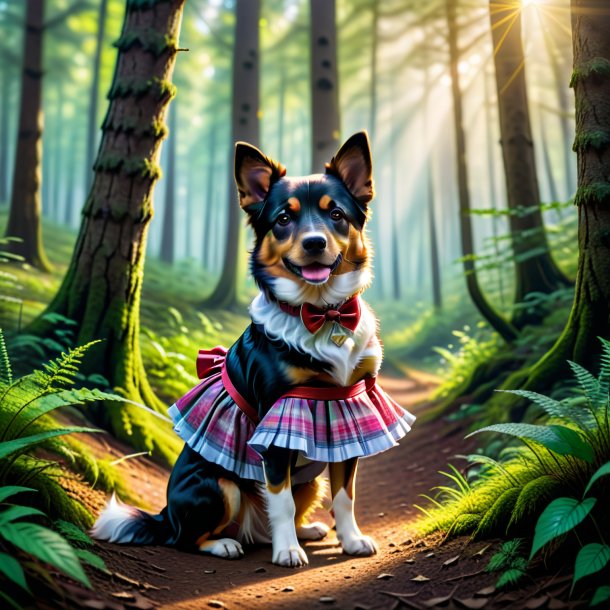 Photo of a dog in a skirt in the forest