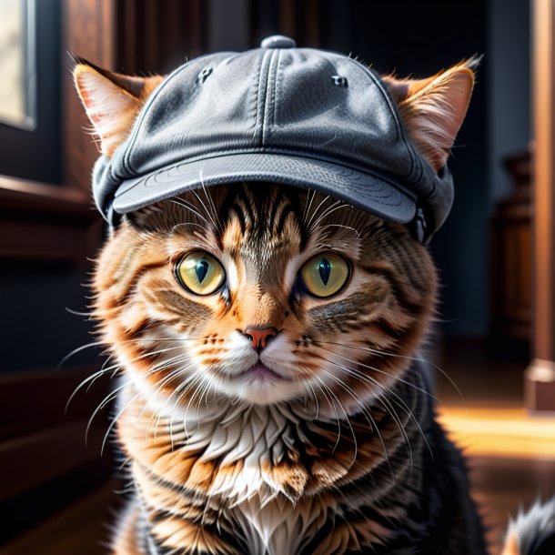 Photo of a cat in a gray cap