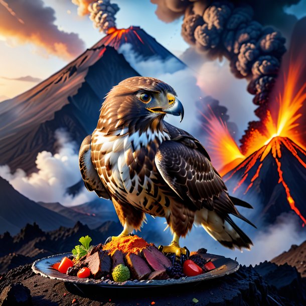 Photo of a eating of a hawk in the volcano