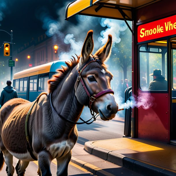 Image of a smoking of a donkey on the bus stop