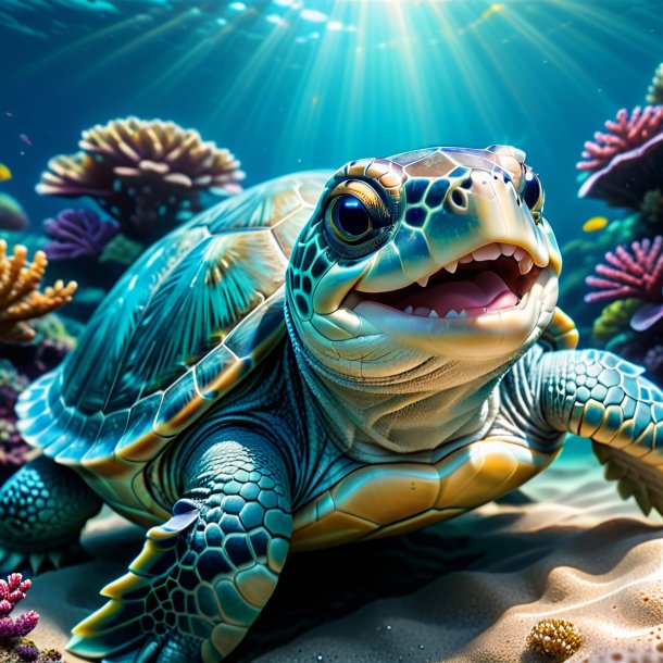 Pic of a aquamarine smiling turtle