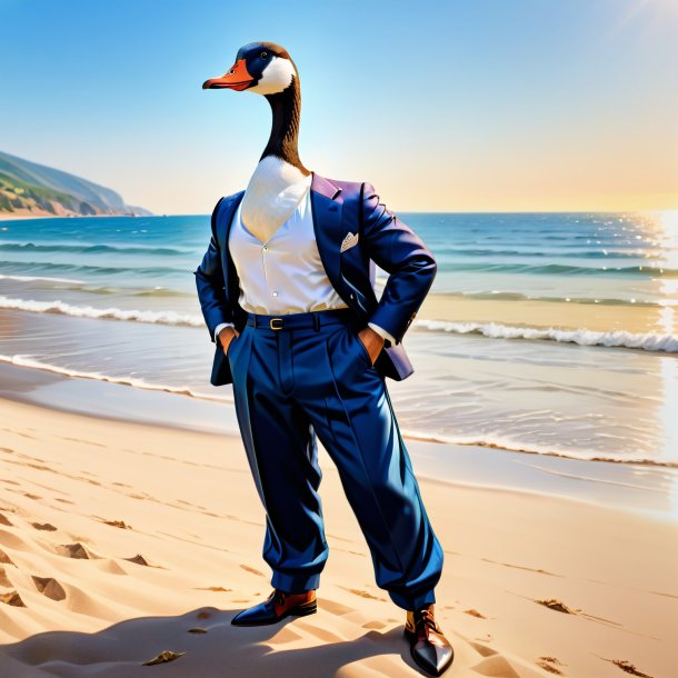 Drawing of a goose in a trousers on the beach