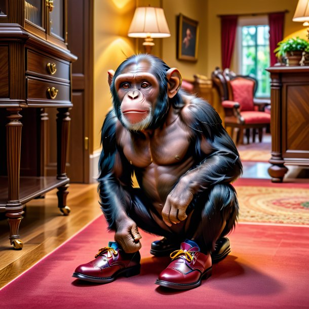 Pic of a chimpanzee in a shoes in the house