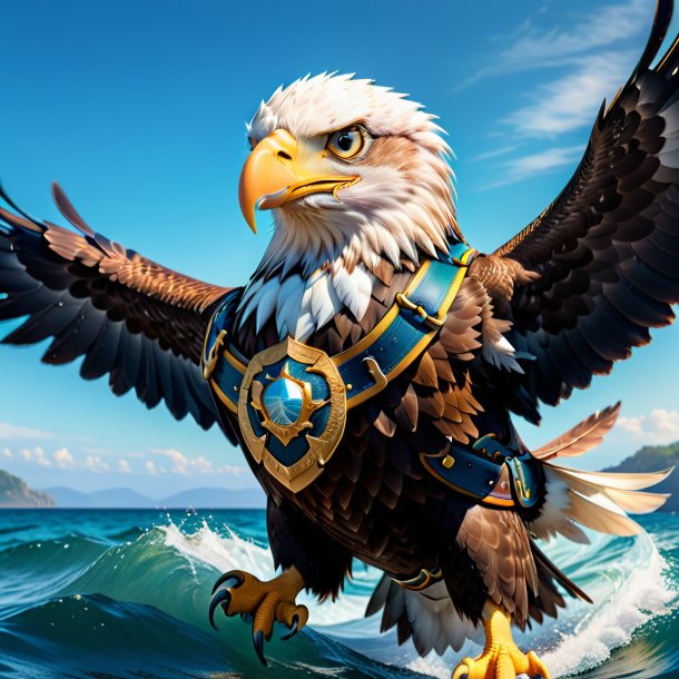 Picture of a eagle in a belt in the sea