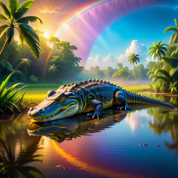 Picture of a waiting of a alligator on the rainbow