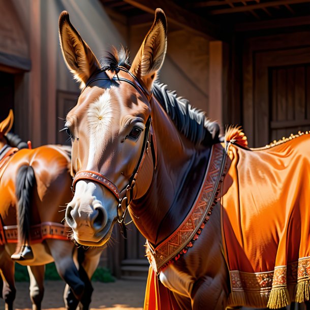 Picture of a mule in a orange dress