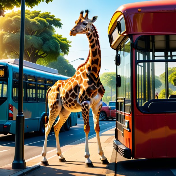 Picture of a playing of a giraffe on the bus stop