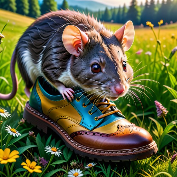 Photo d'un rat dans une chaussure dans la prairie