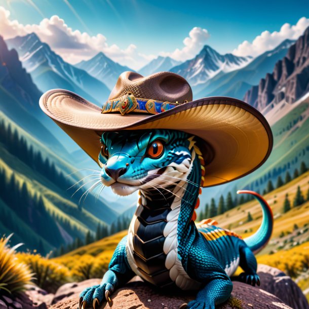 Image of a cobra in a hat in the mountains