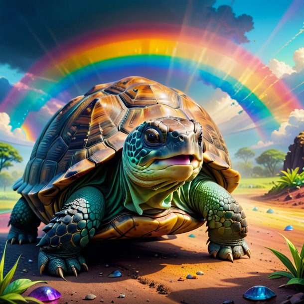 Picture of a crying of a tortoise on the rainbow