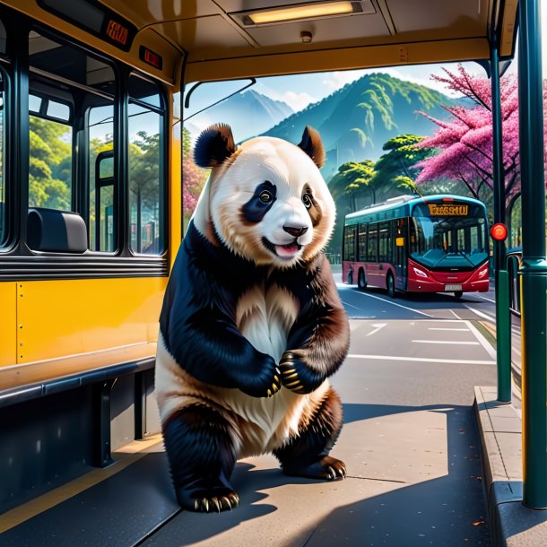 Picture of a playing of a giant panda on the bus stop