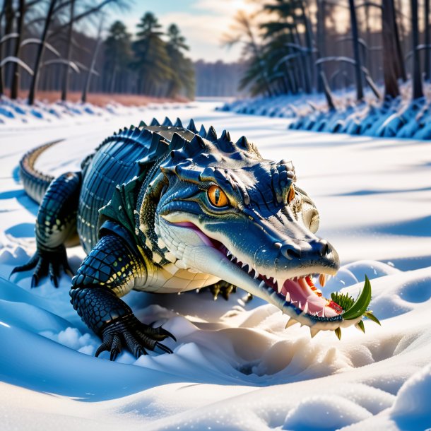 Photo of a playing of a alligator in the snow