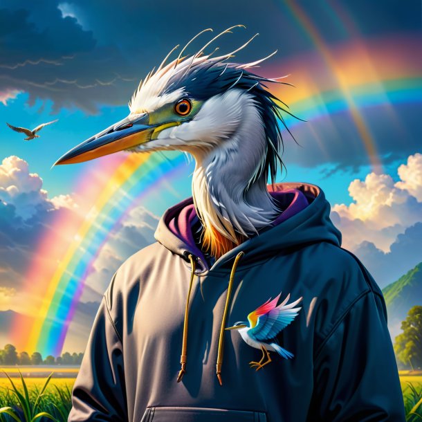 Picture of a heron in a hoodie on the rainbow