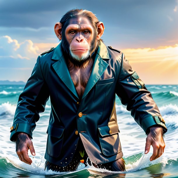 Picture of a chimpanzee in a coat in the sea