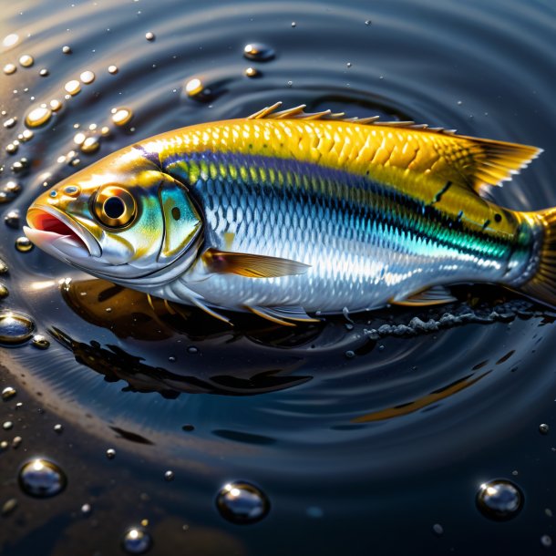 Illustration of a sardines in a vest in the puddle