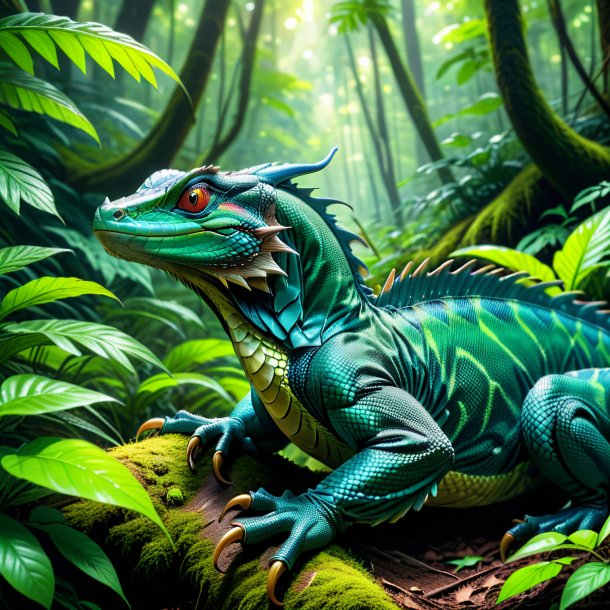 Pic of a resting of a basilisk in the forest