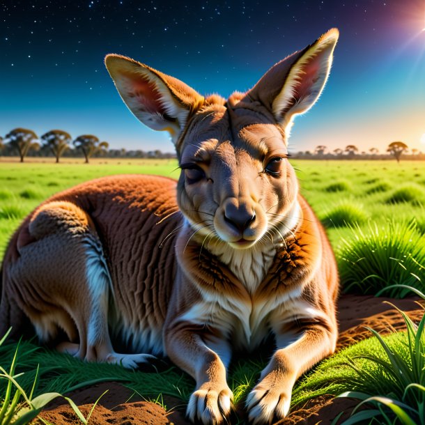 Picture of a sleeping of a kangaroo on the field