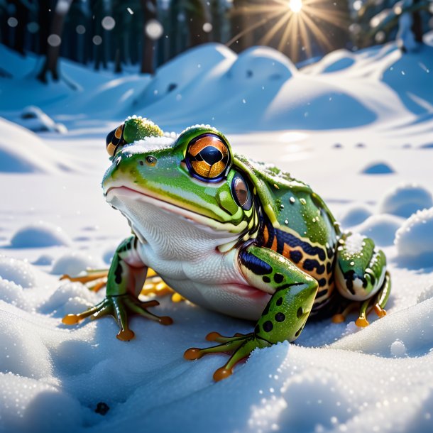 Foto de uma natação de um sapo na neve