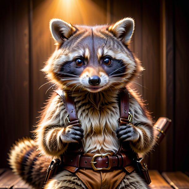 Pic of a raccoon in a brown belt