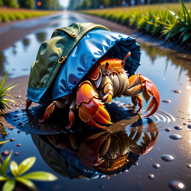 Pic of a hermit crab in a jacket in the puddle