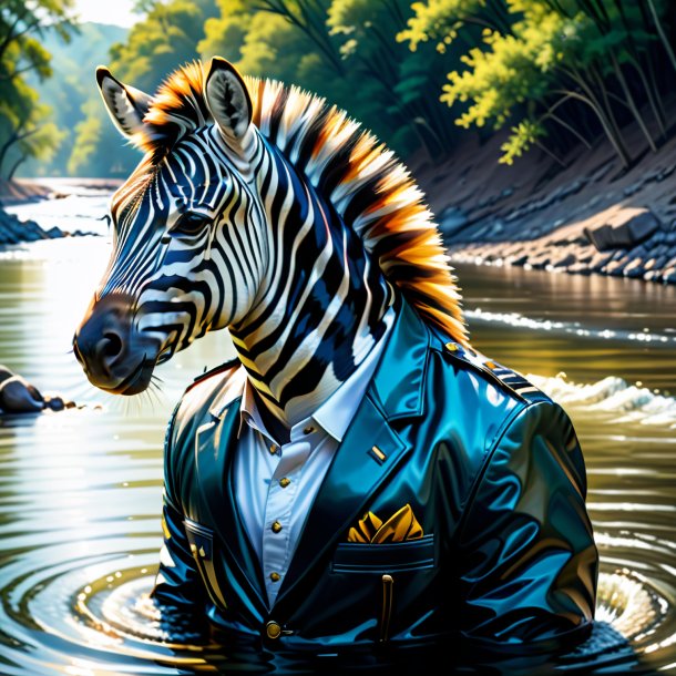 Desenho de uma zebra em uma jaqueta no rio