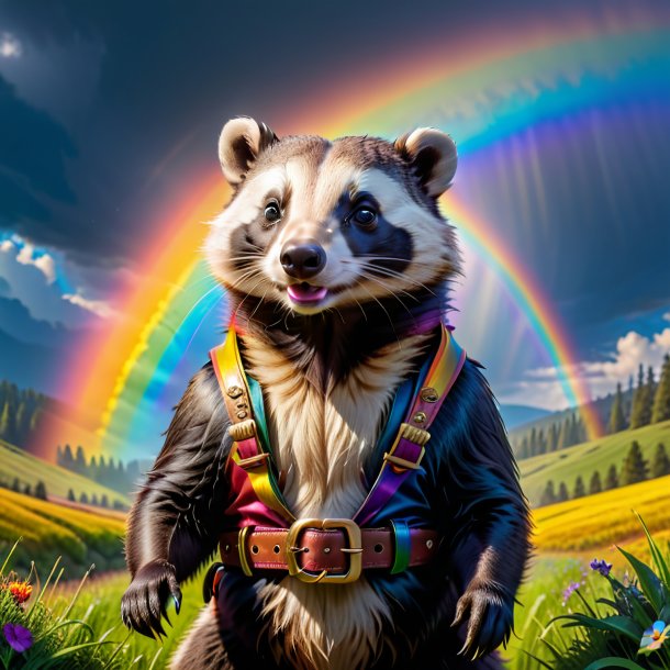 Picture of a badger in a belt on the rainbow