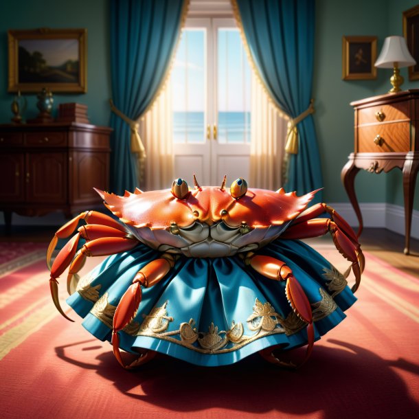 Illustration of a crab in a skirt in the house