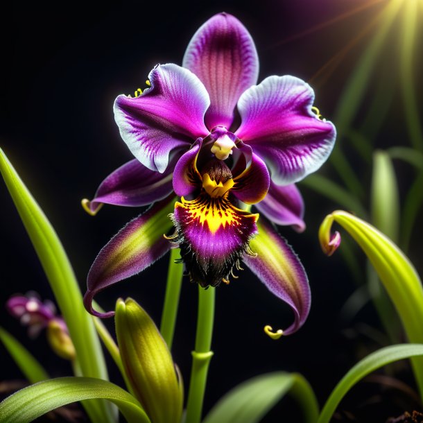 Portrayal of a charcoal ophrys, fly orchid