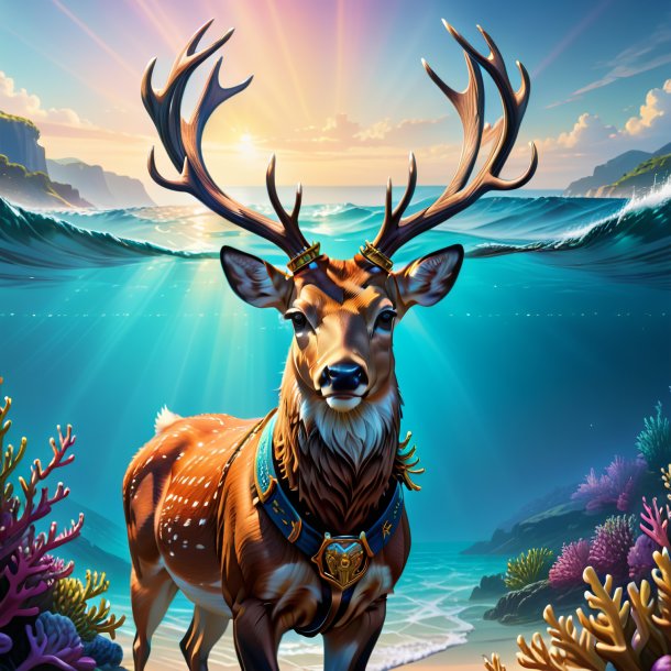 Illustration of a deer in a belt in the sea