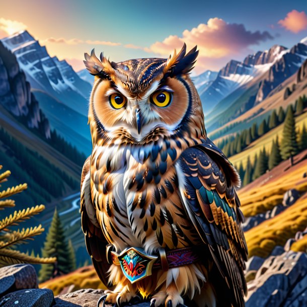 Picture of a owl in a belt in the mountains