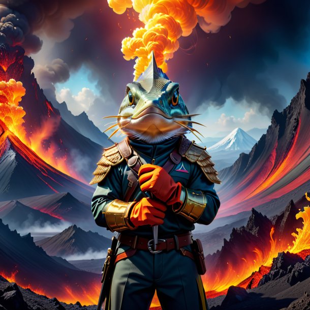 Image of a pike in a gloves in the volcano