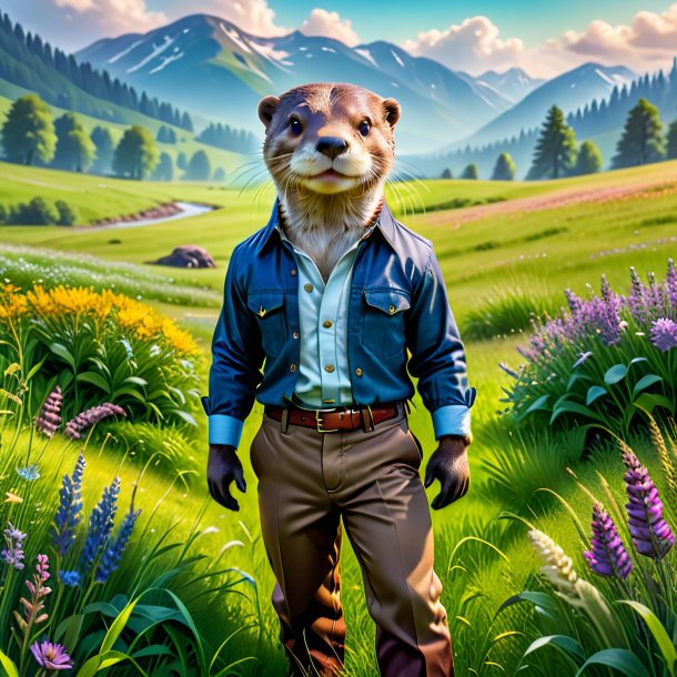 Picture of a otter in a trousers in the meadow