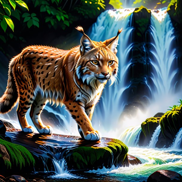 Pic of a lynx in a shoes in the waterfall