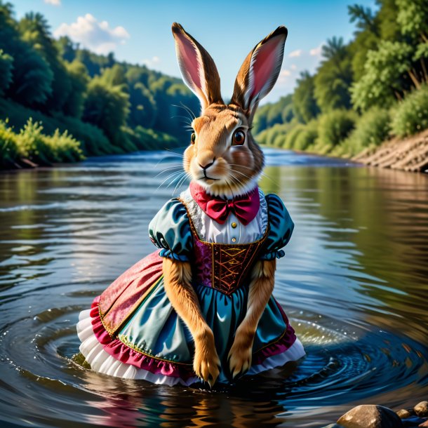 Image of a hare in a dress in the river