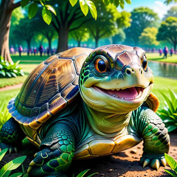 Photo of a smiling of a turtle in the park