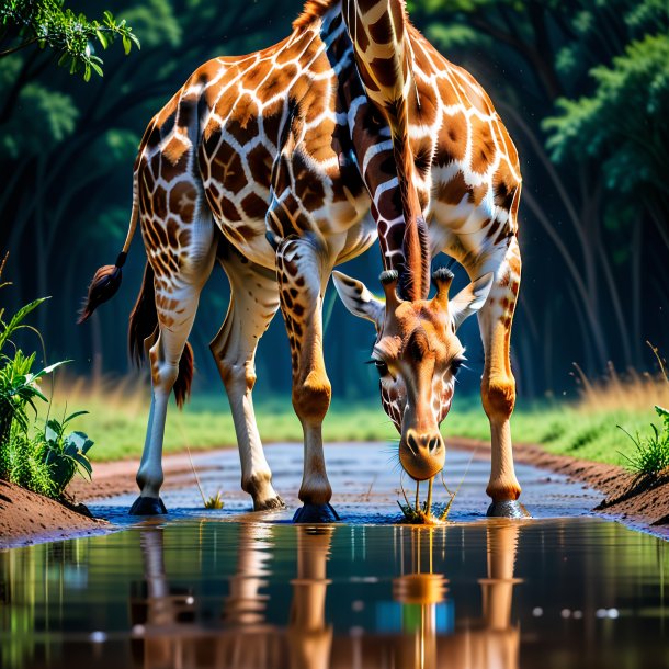 Foto de una amenaza de una jirafa en el charco