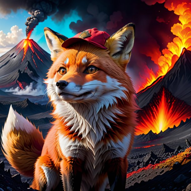 Drawing of a fox in a cap in the volcano