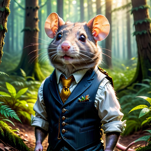 Photo of a rat in a vest in the forest