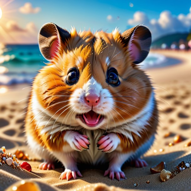 Picture of a crying of a hamster on the beach