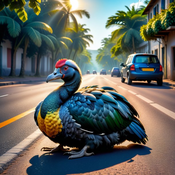 Image of a sleeping of a dodo on the road