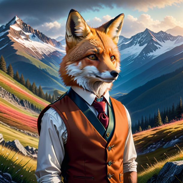 Drawing of a fox in a vest in the mountains