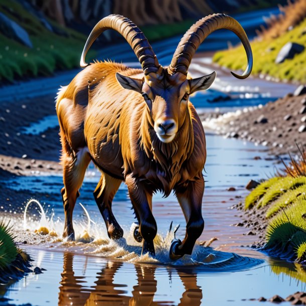 Picture of a playing of a ibex in the puddle