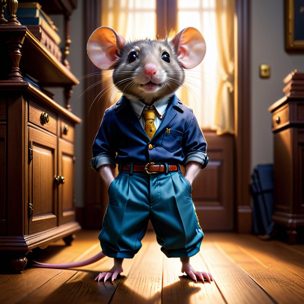 Picture of a rat in a trousers in the house