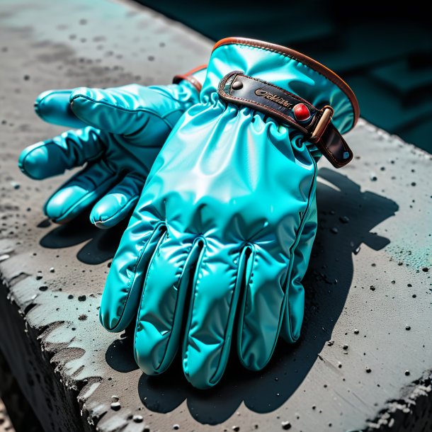 Pic of a cyan gloves from concrete