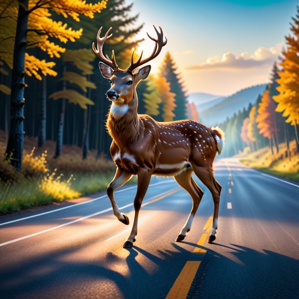 Image of a dancing of a deer on the road