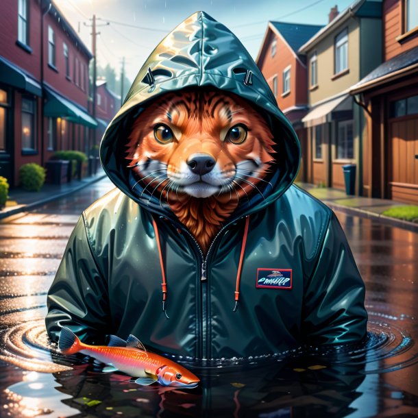 Illustration of a salmon in a hoodie in the puddle