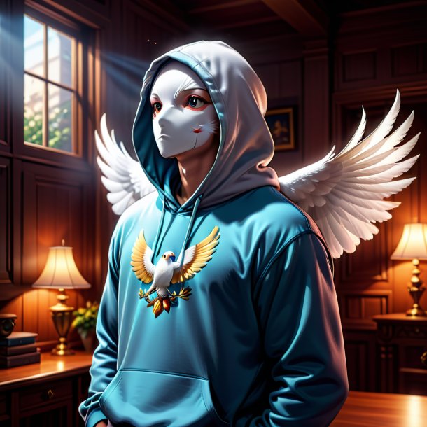 Illustration of a dove in a hoodie in the house